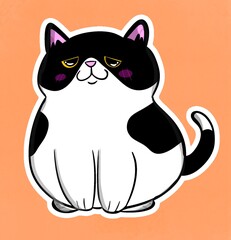 black and white cat illustration with background