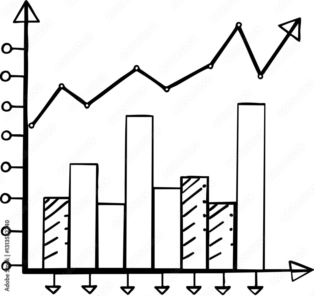 Poster graph illustrating data trends with bars and line progression.