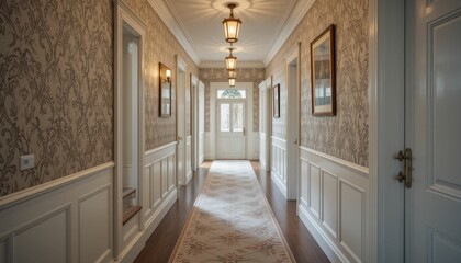 Elegant Interior Hallway with Classic Design and Soft Lighting