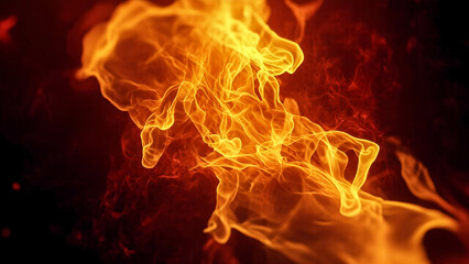 Fototapeta premium A dynamic abstract wallpaper with swirling flames in shades of deep crimson, amber, and bright yellow