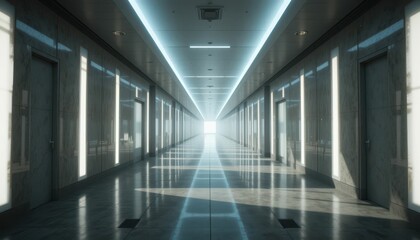 Modern Corridor with Bright Light at the End of the Hallway