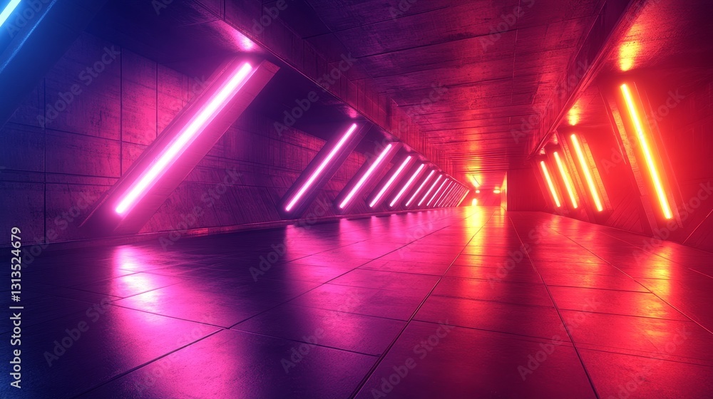 Aufkleber futuristic illuminated tunnel with neon lights abstract background for science fiction or virtual re