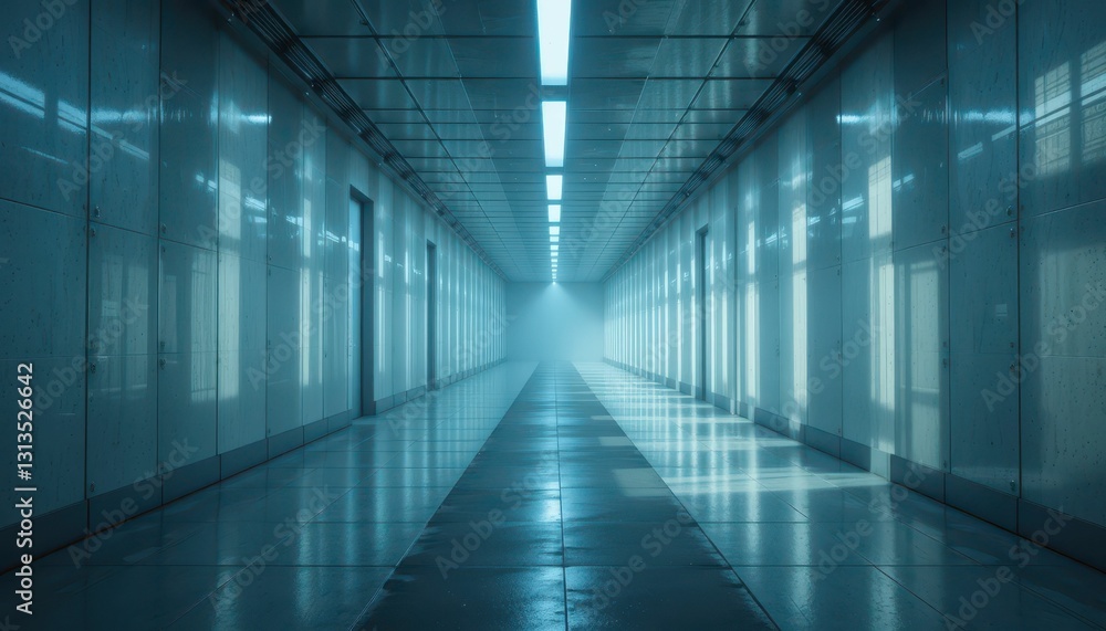 Poster minimalist hallway with soft light and fog in modern architecture