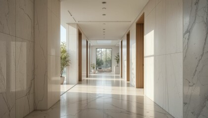 Fototapeta premium Bright Modern Hallway Design with Natural Light and Elegant Finishes