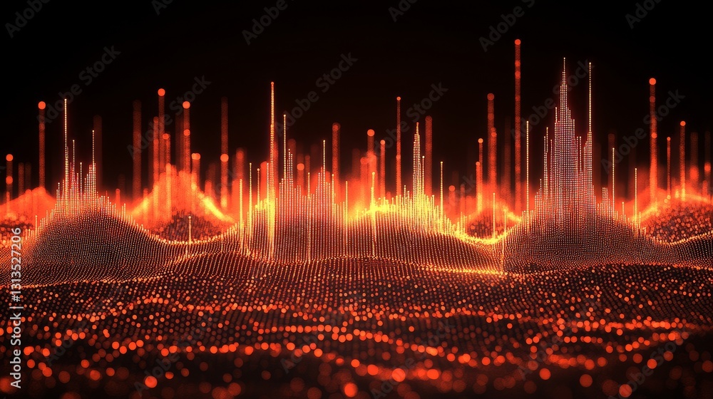 Poster abstract glowing orange data stream visualization on dark backdrop representing futuristic technolog