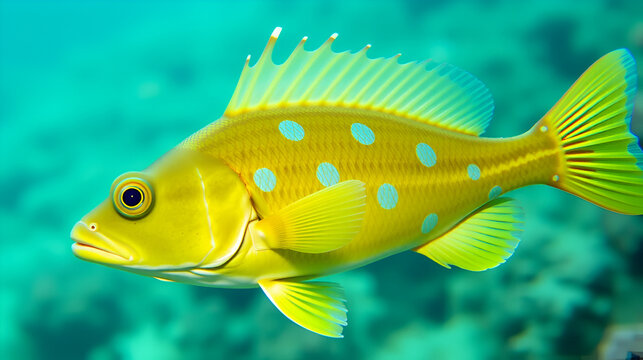 Scrawled filefish  - (aluterus scriptus) Big green fish with light-blue spots