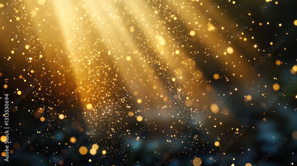 Poster golden light rays shining down on dark background