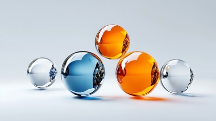 3D Render: Glass Spheres in Balanced Composition AI Generated