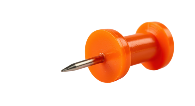 Close-up of a single orange push pin isolated PNG with Transparent Background