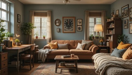 Cozy and Inviting Living Room with Warm Decor and Natural Light