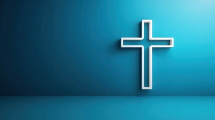Obraz premium A minimalist white cross on a teal blue wall. Simple, clean design, perfect for religious or spiritual themes.