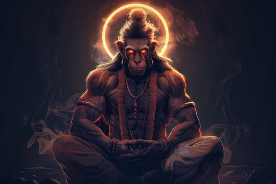 angry hanuman sketch drawing