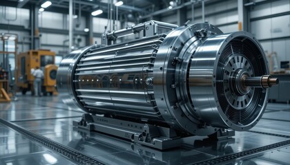 Industrial Electric Motor with Sleek Design in Modern Factory Setting
