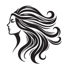 Serene Silhouette: Elegant outline of a woman with flowing hair, embodies grace, beauty, and serenity in a minimalist artistic representation.