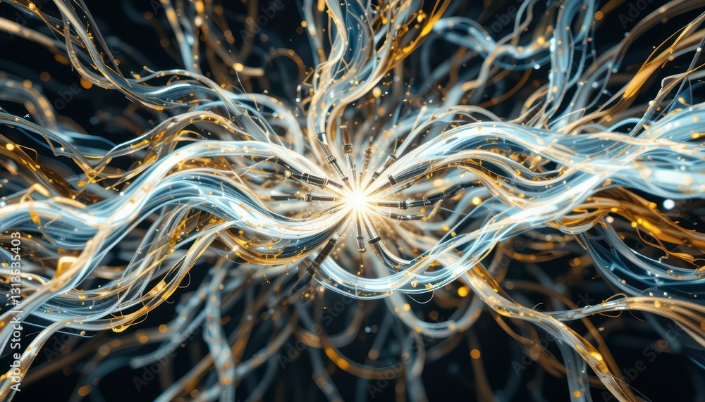 Poster dynamic flow of energy particles in abstract light patterns
