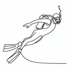 A modern single-line sketch of a woman diving into the ocean, symbolizing adventure and exploration