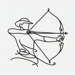 A minimalist one-line drawing of an archer aiming a bow and arrow, symbolizing focus, precision, and determination