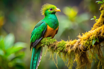 Obraz premium A majestic bird with a golden-yellow head and a deep green body