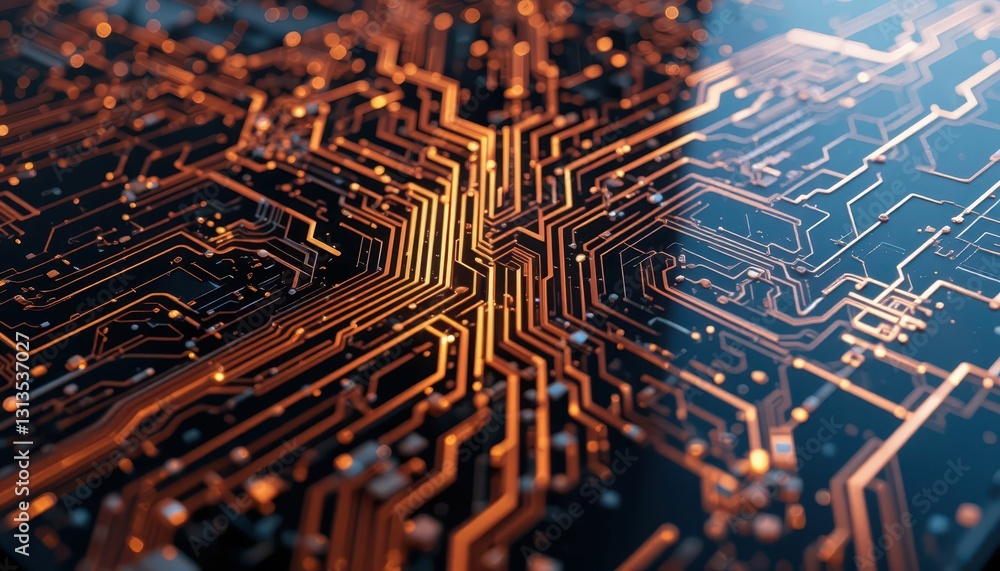 Aufkleber abstract close-up of orange circuit board design with digital patterns