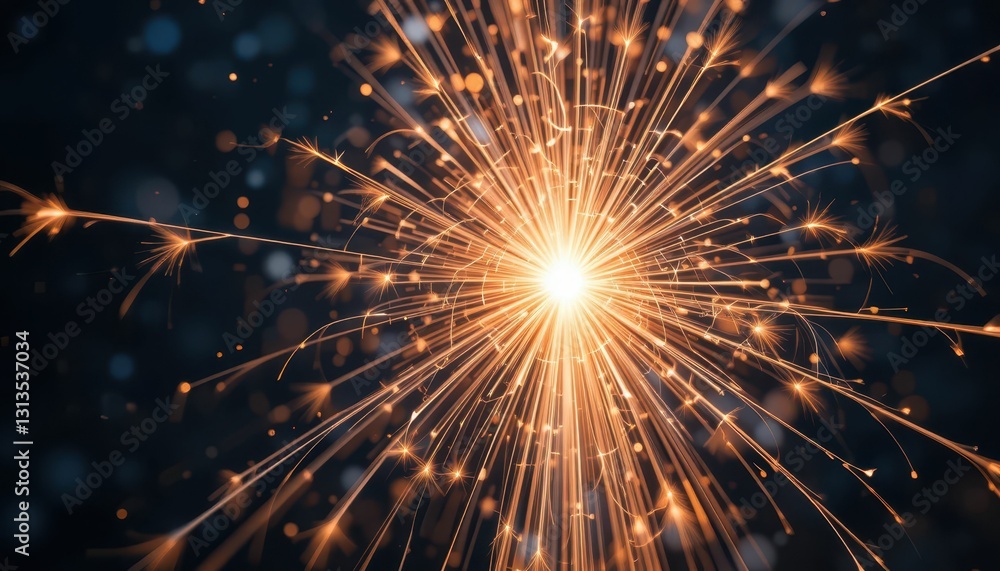 Poster bright spark explosion with radiating light and glowing particles
