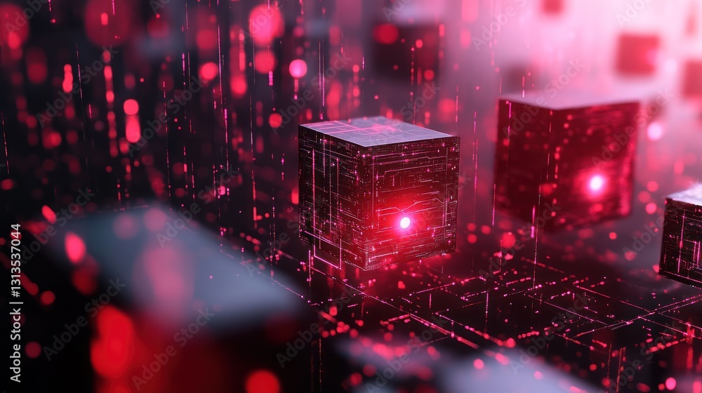 Poster abstract digital cubes network, futuristic technology background, possible use for technology presen
