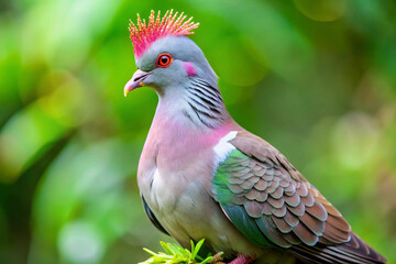 Obraz premium A medium sized dove with a soft gray body and a vibrant rose pink crown on its head