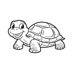 Funny cartoon of a baby turtle walking slowly on white background 