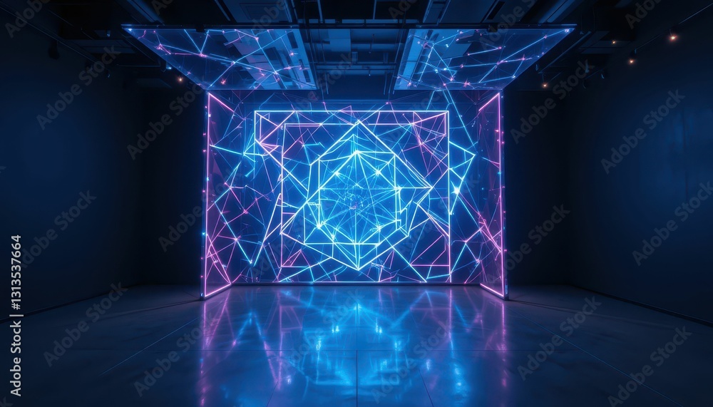 Aufkleber futuristic neon light installation with geometric patterns in space