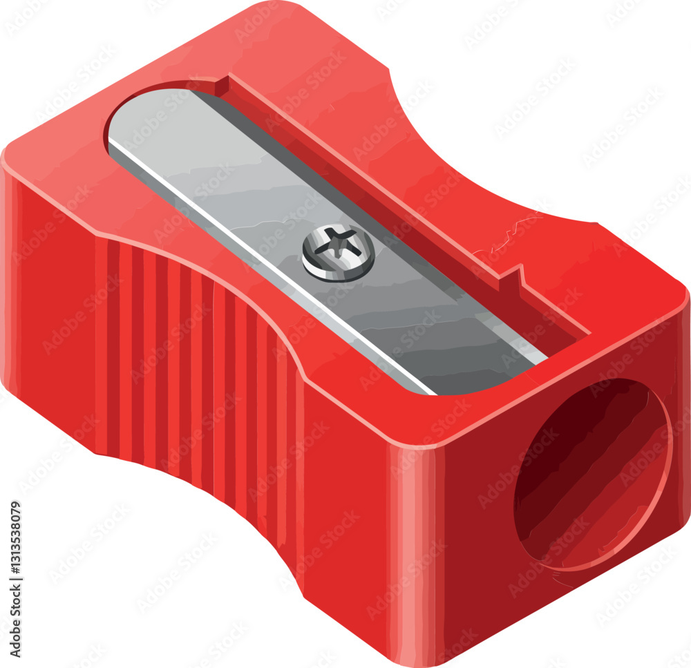 Aufkleber bright red pencil sharpener with metallic blade in flat design showcasing functionality and simplici