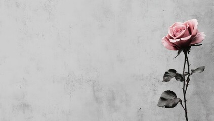 Pale Pink Rose Against Gray Concrete