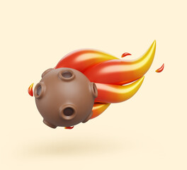3d comet or meteor trail and magic fire effect render. Stone asteroid with craters, meteorite fireball shooting isolated shower sparkle motion. Falling meteoroid, cartoon render icon. 3D illustration © marozhkastudio