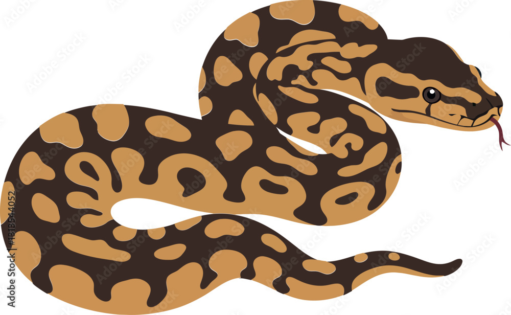 Poster detailed vector illustration of a coiled snake with intricate patterns in earthy tones and a realist