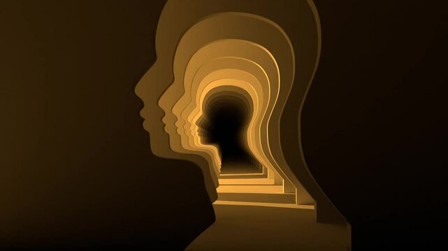 Background with human head shaped empty corridor. Schizophrenia and split personality disorder and mental health psychiatric disease concept. Mental health.
