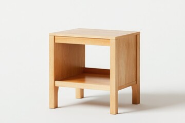 Fototapeta premium A realistic photo of a light wood square side table with open storage, isolated against a white background. 