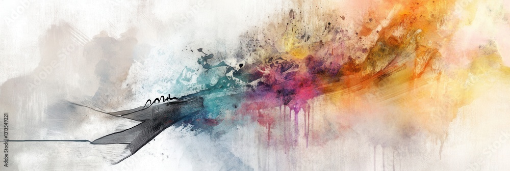 Aufkleber creative blending of mixed media techniques showcases dynamic watercolor swirls and intricate pencil