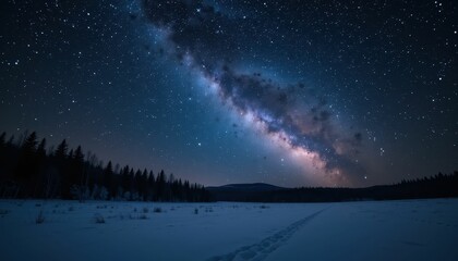 Fototapeta premium Stunning View of Milky Way Over Snowy Landscape at Night
