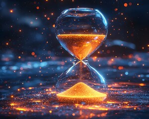 Futuristic Glowing Hourglass with Digital Particles Replacing Sand