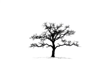 Obraz premium Single, majestic tree silhouetted against a pure white backdrop, graphic, abstract