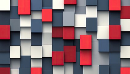 Abstract geometric cubes in red, white, and gray