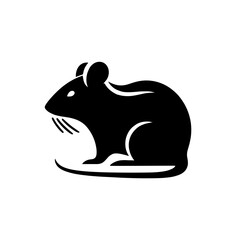 Naklejka premium Black silhouette of a sitting mouse with curved lines and detailed features
