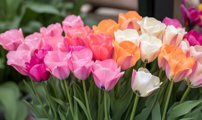 Vivid tulips in various colors, Generative AI