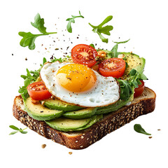 Fresh Avocado Toast with Egg and Tomato Isolated on Transparent Background