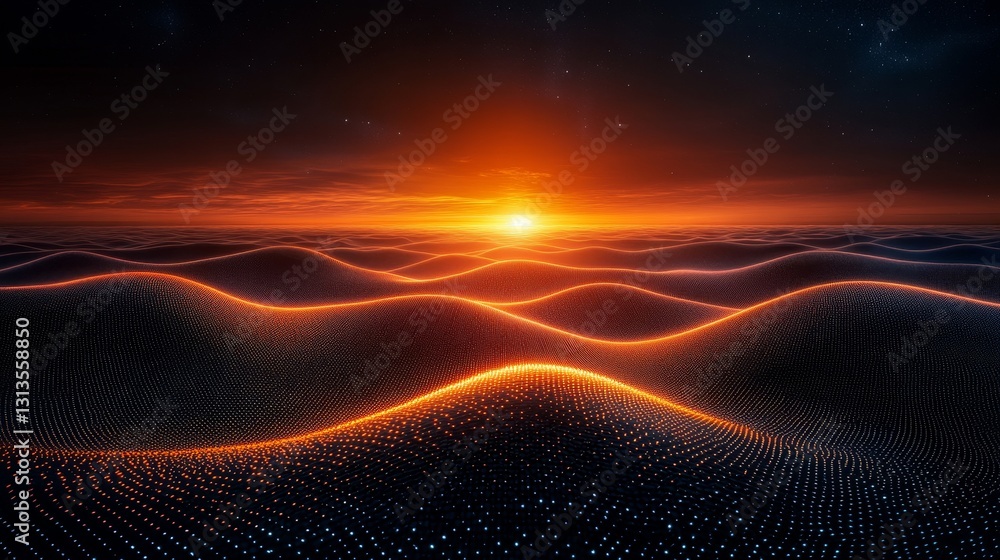 Poster abstract luminous horizon with undulating light streaks a visionary tech display for data streams an