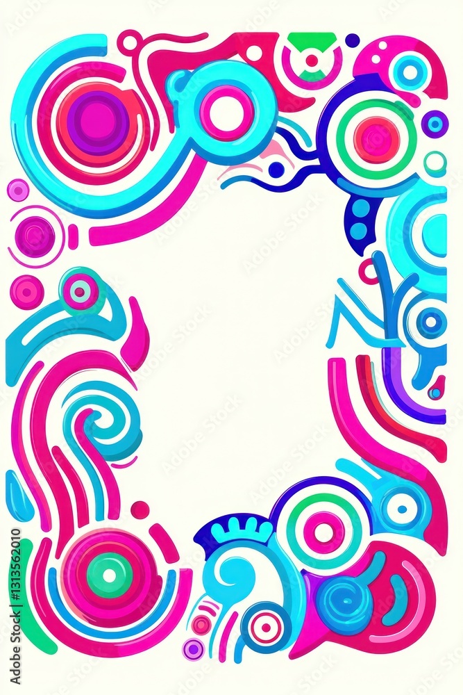 Poster abstract frame featuring colorful swirls and shapes against a plain background