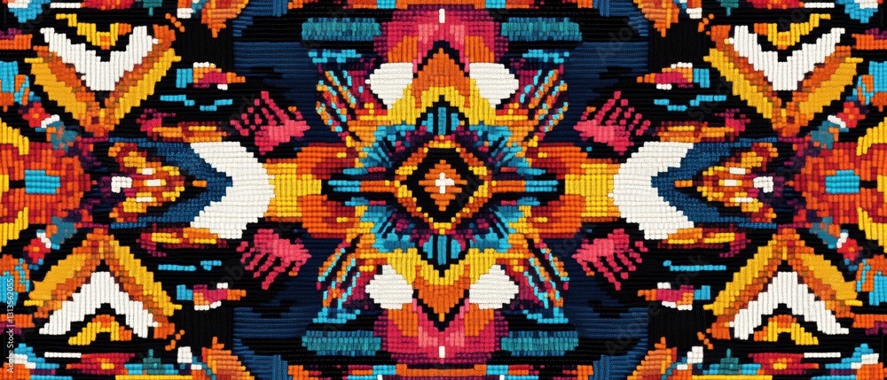 Poster vibrant geometric pattern in bright colors with intricate details and a modern aesthetic suitable fo