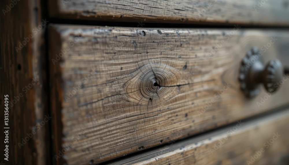 Poster close-up of rustic wooden drawer with unique grain patterns