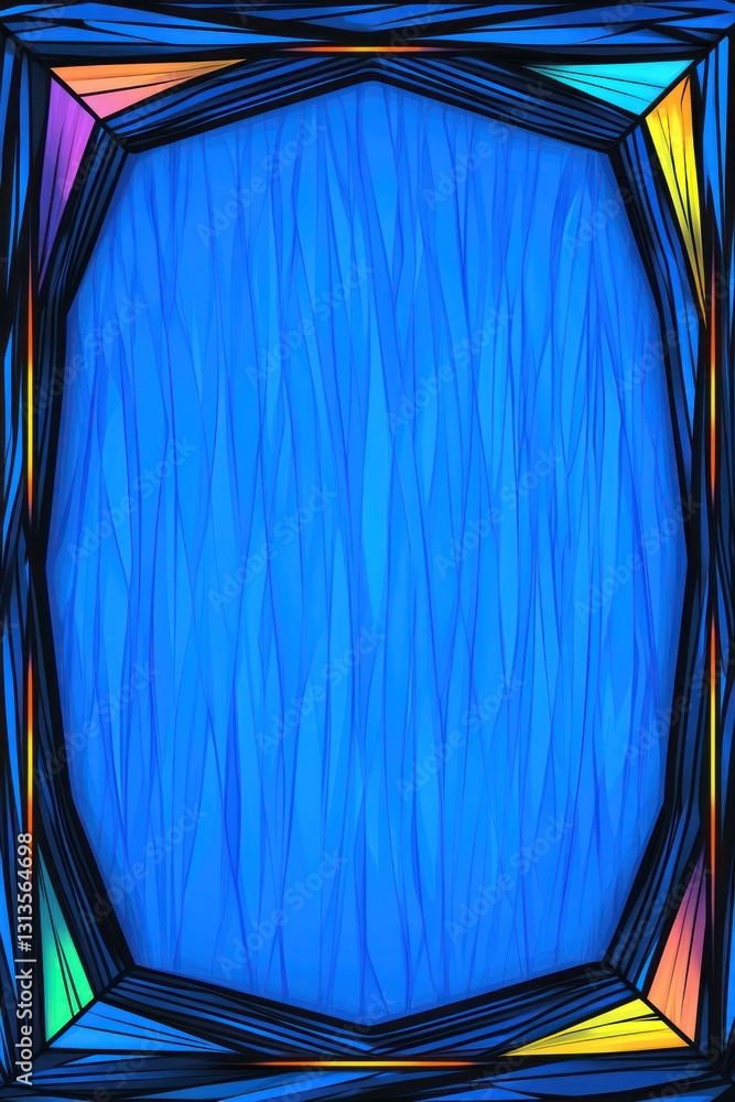 Poster abstract panel displaying dynamic blue streaks inside a dark multicolored ornate frame