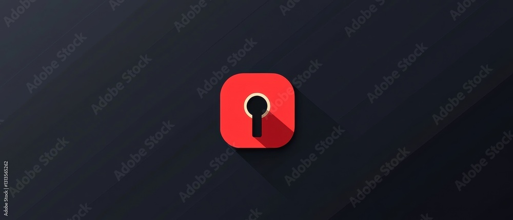 Poster red and black flat design keyhole icon on a dark background with subtle shadows and a modern aesthet
