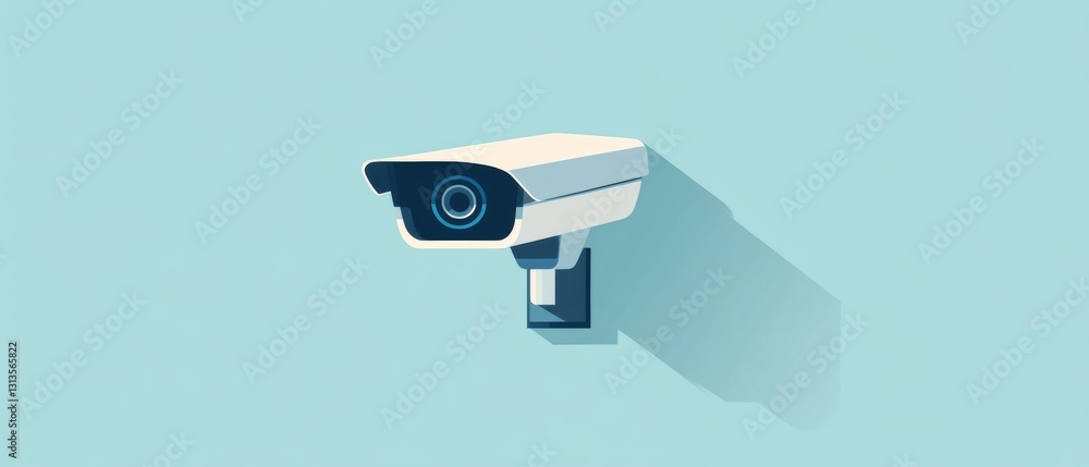 Poster modern security camera with a minimalist design and soft color palette for surveillance concepts and