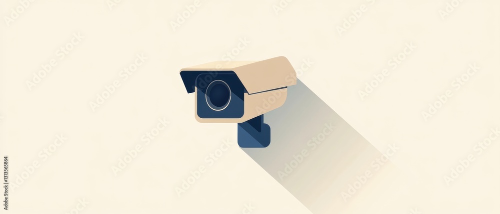 Poster security camera icon design with flat style and long shadow effect for surveillance concept, minimal